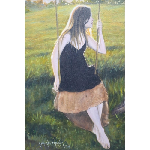 717 - A Framed Original Walker-Parker Oil on Canvas Painting Depicting Girl on Swing (Approx 24