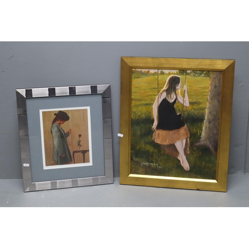 717 - A Framed Original Walker-Parker Oil on Canvas Painting Depicting Girl on Swing (Approx 24