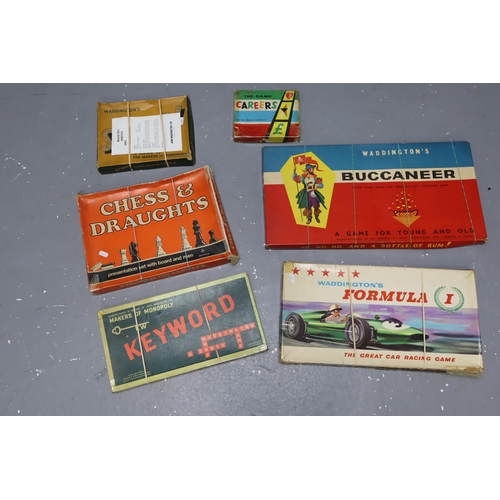 727 - Selection of Vintage Board Games to Include KeyWord, Waddington's Formula I, Chess & Draught's a... 