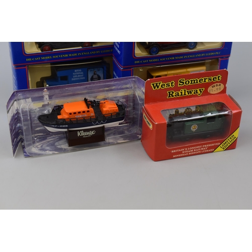 500 - A Selection of Six RNLI Die Cast Vehicles, With Boxed Die Cast West Somerset Train