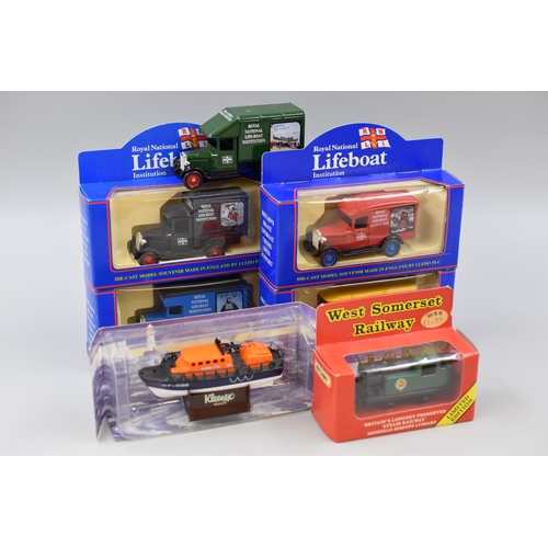 500 - A Selection of Six RNLI Die Cast Vehicles, With Boxed Die Cast West Somerset Train