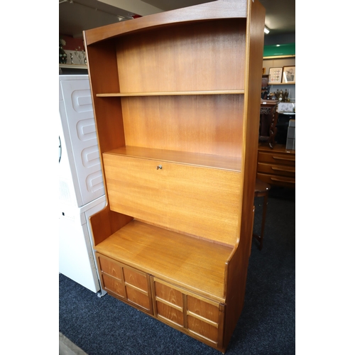 580 - Mid Century High Quality Nathan Teak One Piece Wall Unit Consisting of One Shelf Display over a Lock... 