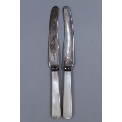 63 - Cased Set of Six Solid Silver Hallmarked Z Barraclough & Sons Leeds Knives with Mother of Pearl ... 