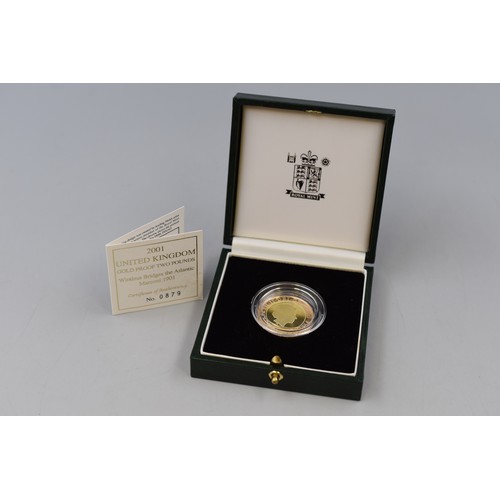 64 - Royal Mint Limited Edition 22 carat Gold 2001 United Kingdom Proof £2 Coin Wireless Bridges the Atla... 