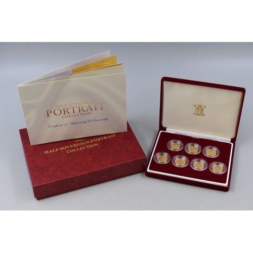 65 - Royal Mint Seven 22 Carat Gold Limited Edition Half Sovereign Portrait Coin Collection complete with... 