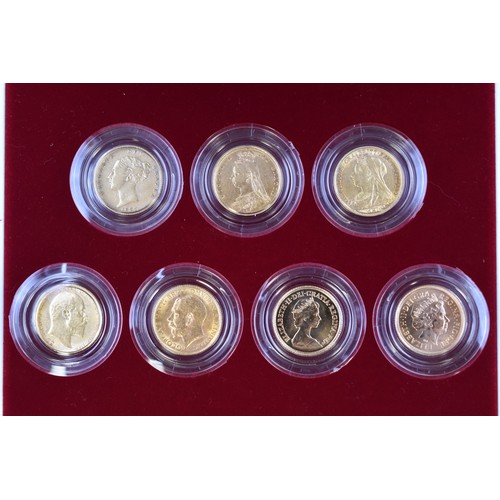 65 - Royal Mint Seven 22 Carat Gold Limited Edition Half Sovereign Portrait Coin Collection complete with... 