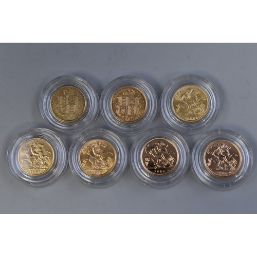 65 - Royal Mint Seven 22 Carat Gold Limited Edition Half Sovereign Portrait Coin Collection complete with... 