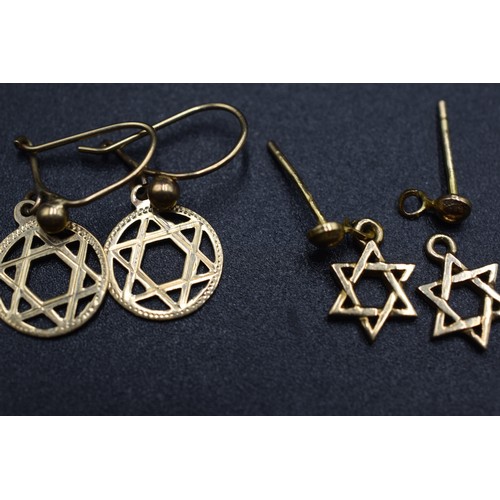 43 - Two Pairs of Hallmarked 9ct (375) Gold Star of David Earrings, One is AF