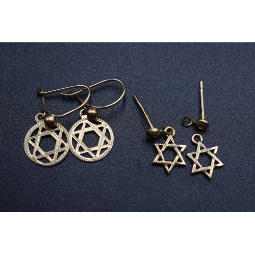 43 - Two Pairs of Hallmarked 9ct (375) Gold Star of David Earrings, One is AF