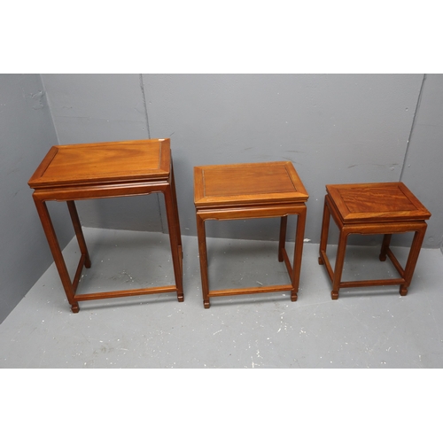 466 - Nest of 3 Polished Wood Side Table (Tallest 25