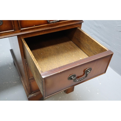 468 - Mahogany Leather Inlaid Captains Desk with 9 Drawers and Key (4ft x 2ft x 30