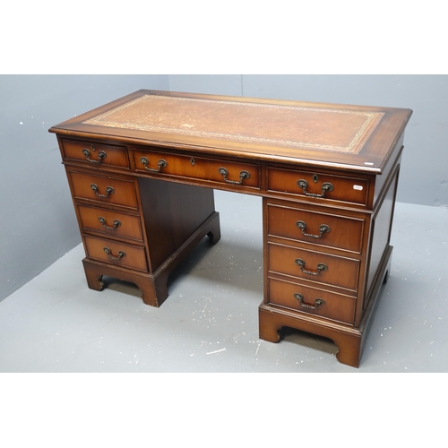 468 - Mahogany Leather Inlaid Captains Desk with 9 Drawers and Key (4ft x 2ft x 30