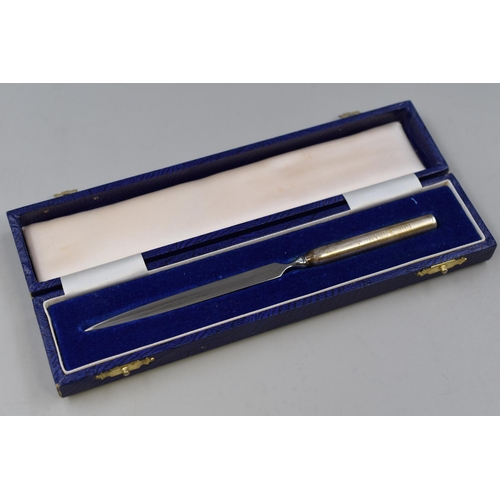 9 - Cased Birmingham Silver Hallmarked Letter Opener Inscribed Guest Shaw 1980-1990