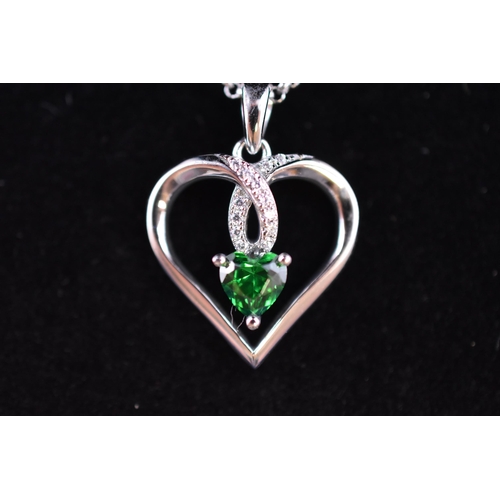 20 - Silver 925, Jo Wisdom, Green Stoned Heart Pendant Necklace Complete in Presentation Box