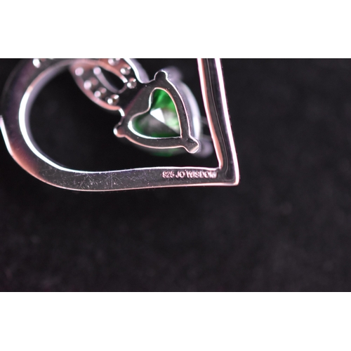 20 - Silver 925, Jo Wisdom, Green Stoned Heart Pendant Necklace Complete in Presentation Box