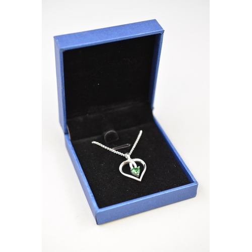 20 - Silver 925, Jo Wisdom, Green Stoned Heart Pendant Necklace Complete in Presentation Box