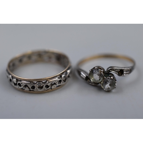 22 - Unmarked Silver Band Ring and a Gold on Silver Twin Stoned Ring