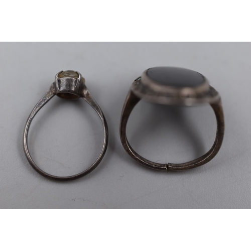 26 - Two Sterling Silver Rings To Include Jet Stoned Ring (AF), And Clear Stoned Solitaire Ring