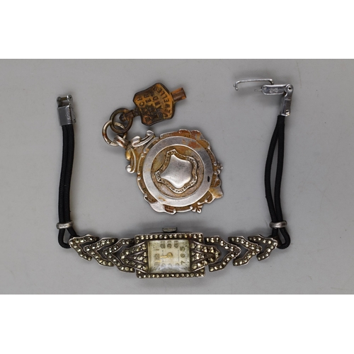 29 - A Silver Cased Marcasite Stoned 19 Jewels Ladies Watch (Working), With Hallmarked Birmingham Silver ... 