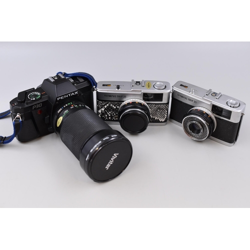 484 - Mixed Lot of Camera Equipment to include a Pentax P30 Camera with Vivitar Skylight Lens, Rowi Circul... 