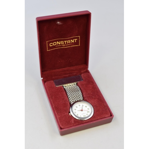 136 - Constant Quartz Nurses Fob Watch Complete with Case (Working)