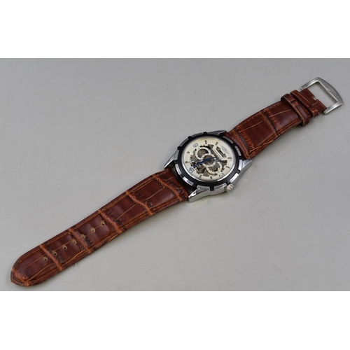 139 - A Gent's Prince of London Automatic Skeleton Watch With Leather Strap. Working