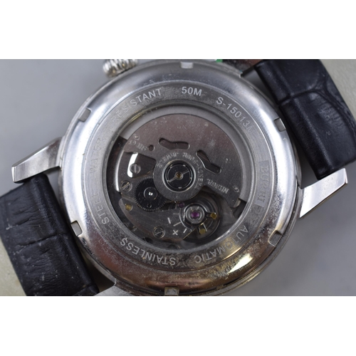 141 - A Gent's Burei Automatic Day/Date Watch, With Skeleton Back. Working