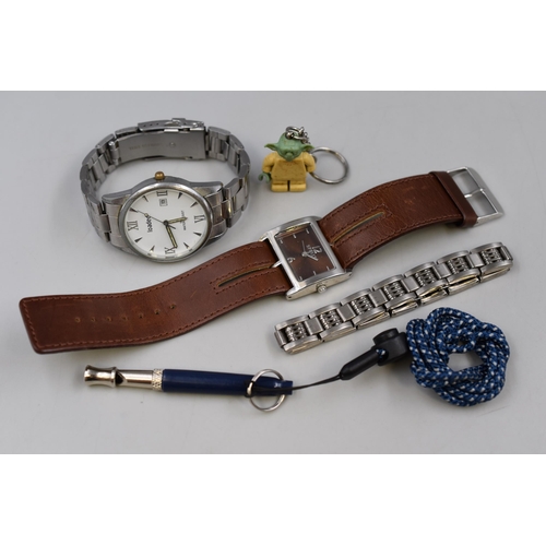 142 - A Selection of Collectables To Include Two Gents Quartz Watches, Bracelet, And Lego Yoda Keyring