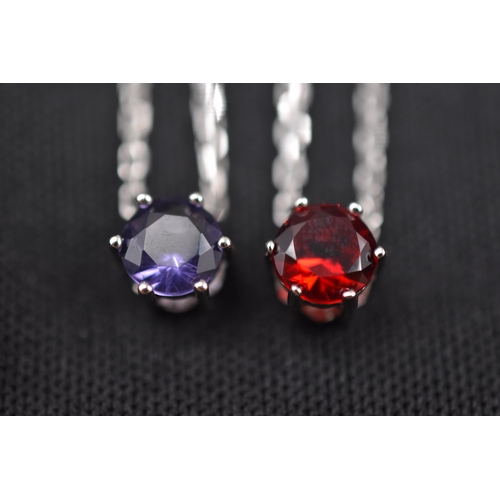 57 - Two Brand New Birthstone Silver 925 Necklaces (February & July) Complete with Bag, Box & Cle... 