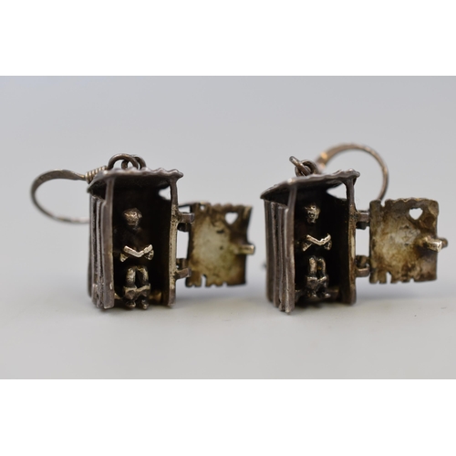 61 - Silver 925 Humorous Rustic Hut Earrings