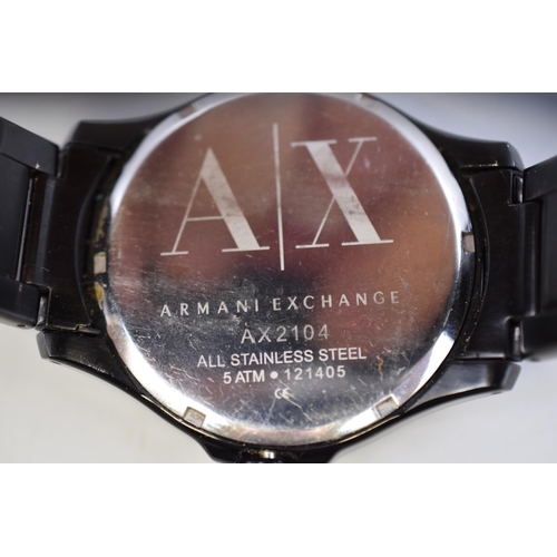 145 - An Armani Exchange Black Dial Quartz Day/Time Watch, Working