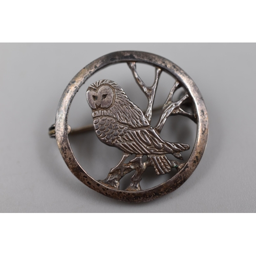 66 - Silver Hallmarked Edinburgh Owl Brooch, Circa 1983