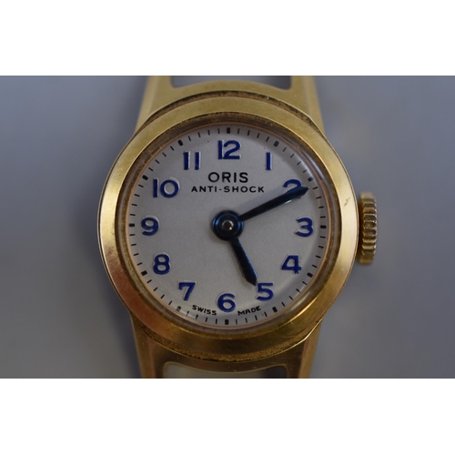 149 - An Oris Gold Plated Mechanical Ladies Watch Head, Working