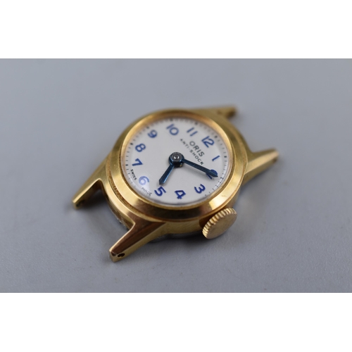 149 - An Oris Gold Plated Mechanical Ladies Watch Head, Working