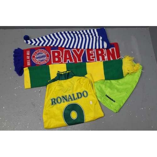 514 - A Selection of Football Merchandise To Include Replia R9 Brazil Shirt (XXL), Norwich Scarf, Hertha B... 