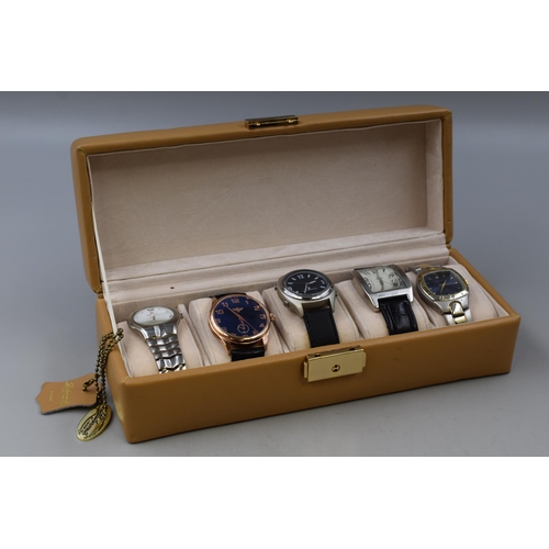 71 - Leathersmiths of London Case Containing 5 Working Watches including Swiss Hills, Radio Controlled, T... 