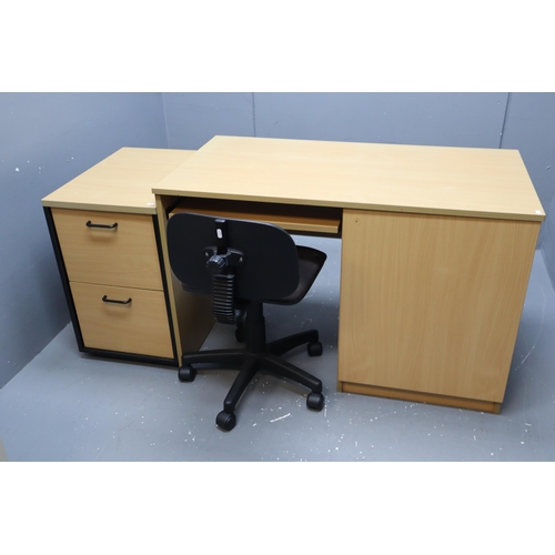 516 - Modern Office Desk, Two Drawer Filing Cabinet, Chair With Sliding Out Table and Cupboard ( 28 1/2