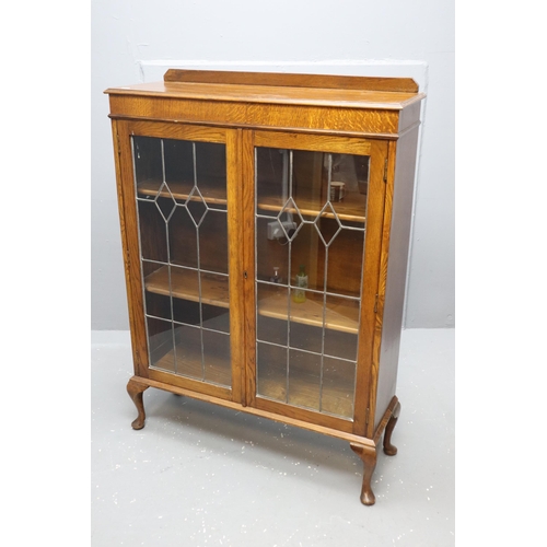 519 - Late 19th / Early 20th Century Oak Book Case with Lead Glass Doors, and two Wooden Shelves Standing ... 