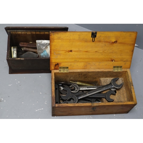 522 - Two Wooden Boxes (Includes Gardener) To Contain Various Unsorted Vintage Tools. Includes Spanners, W... 