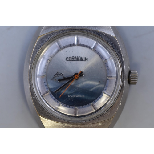 158 - Cornavin Sword Fish USSR 17 Jewels Mechanical Gents Watch with Leather Strap (Working)