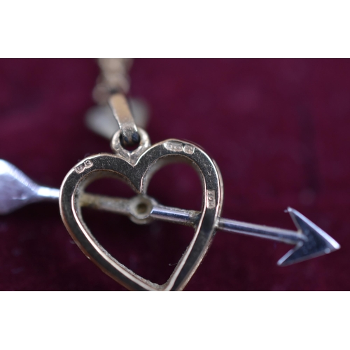 76 - 375 Gold Bow and Arrow In Heart Pendant Necklace