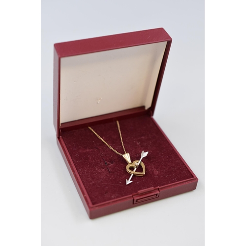 76 - 375 Gold Bow and Arrow In Heart Pendant Necklace