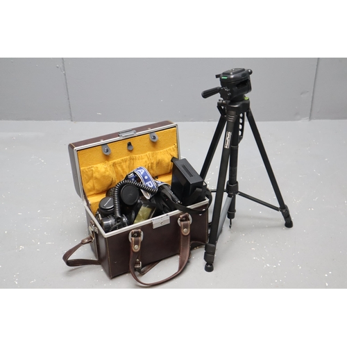 535 - Selection of Camera Items to Include Cameras, Lenses and Tripod With Carry Case Box Bag