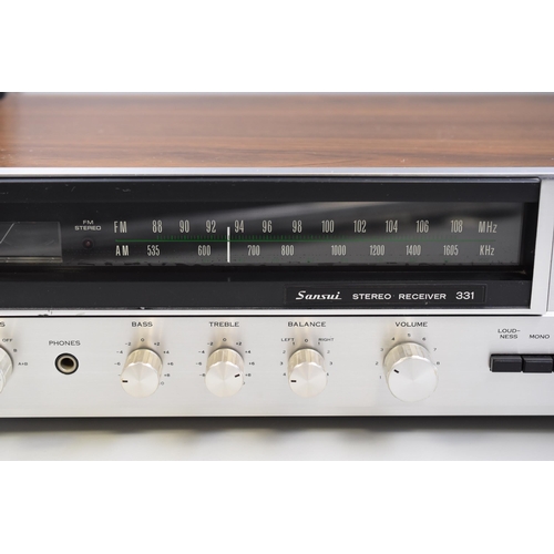 539 - Sansui 331 stereo receiver (90w) Speakers (4ohms, 8ohms) Phono, AUX, REC, Play (working when tested)