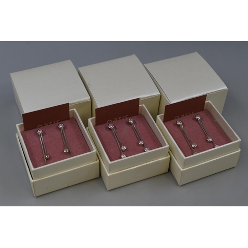 85 - Three Pairs of Silver 925, Pink Stoned Dangly Earrings Complete in Presentation Boxes