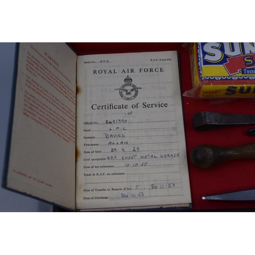 87 - Mixed Selection including Royal Airforce Certificate of Service Book, Singer Scissors, Travel Clock ... 