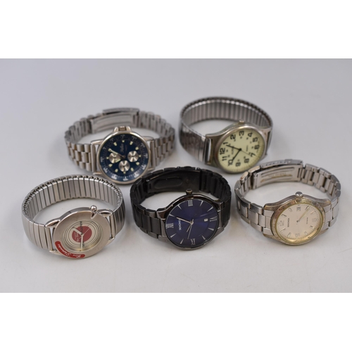 91 - A Selection of Five Gent's Quartz Watches To Include Sekonda, Alpine, Ben Sherman, And Reflex. Worki... 