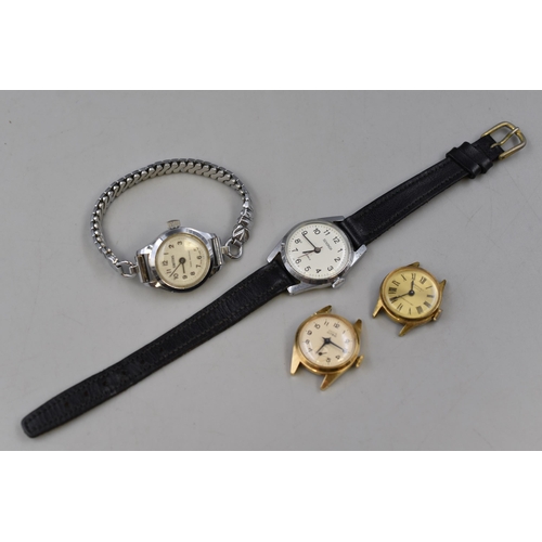 174 - Four Ladies Mechanical Watches To Include Ingersoll, Sekonda, And Smiths. Spares Or Repairs