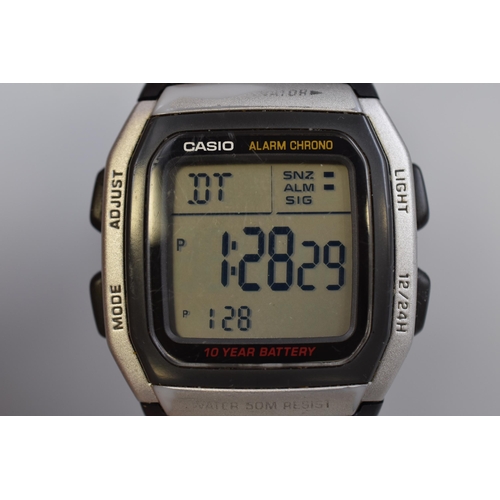 97 - Casio Alarm Digital Chronograph Watch with Rubberised Strap (Working)