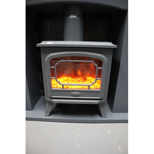 555 - Free Standing Grey Electric Stove Fire Suite Approx W29.5